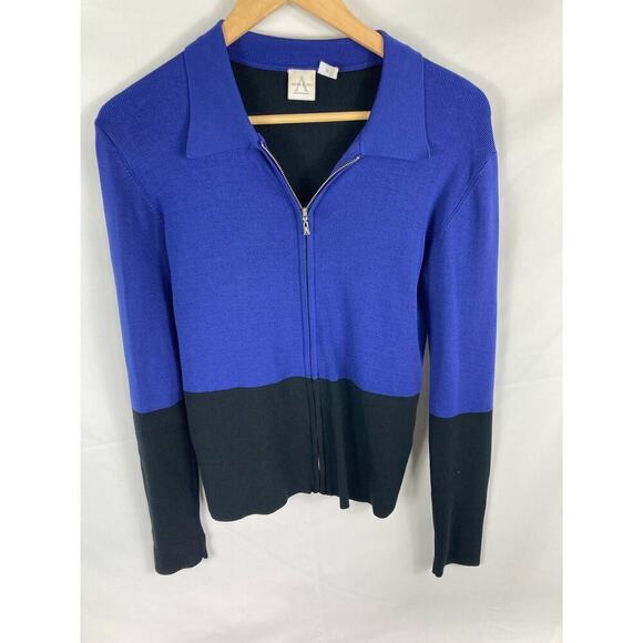 Anne Klein Color Block Knit Zip Up Sweater Size Medium - Picture 1 of 3
